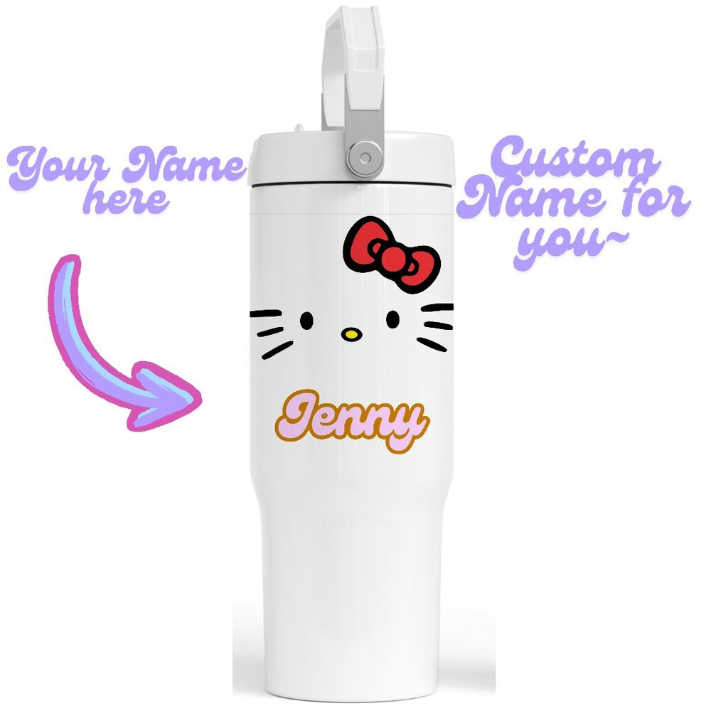 Custom NAME Hello Kitty 30 oz Tumbler flip straw with handle. Birthday gift for
